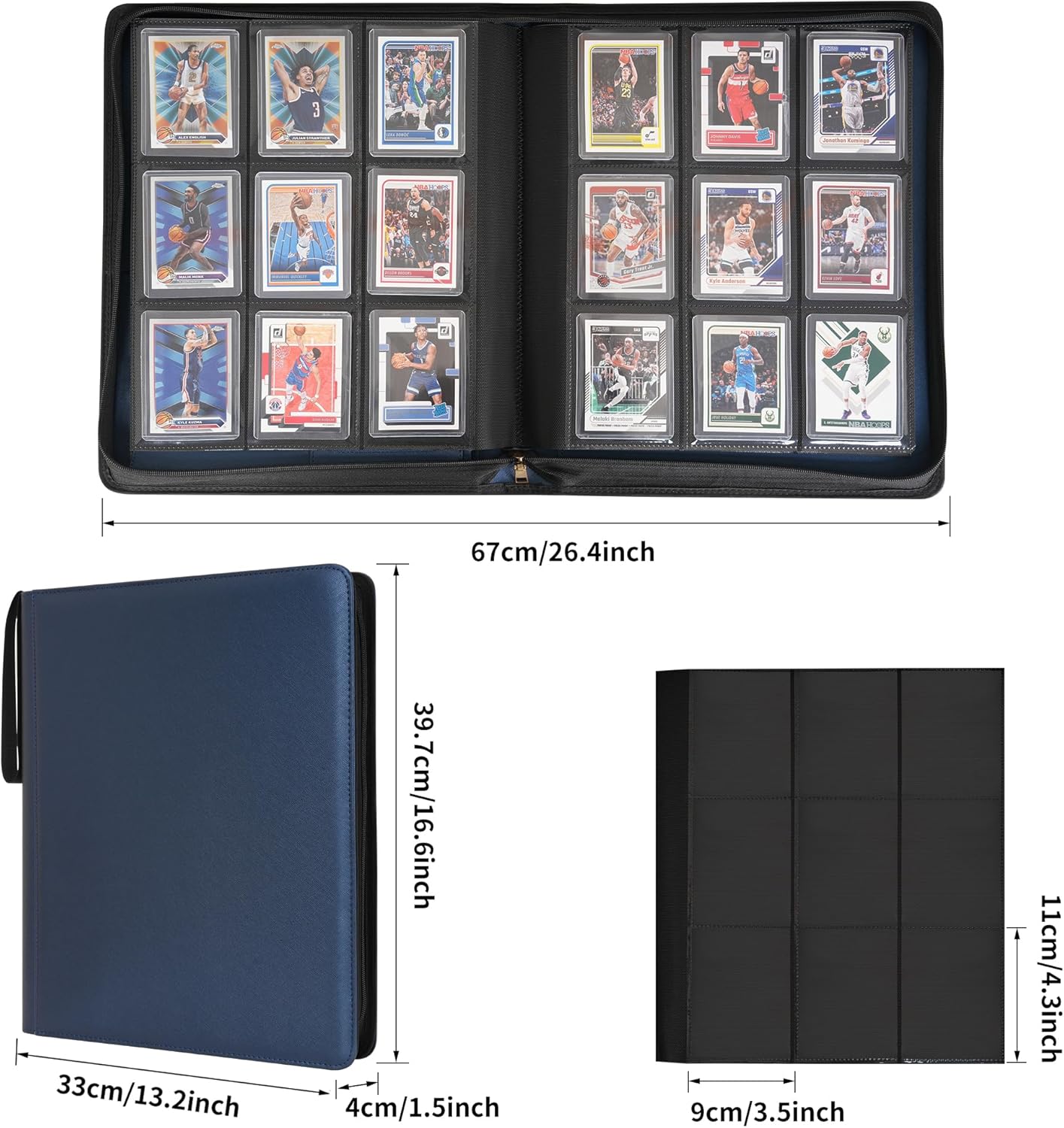 Wonderpool Toploader Binder Trading Card Album Storage 9 Pocket - 360 Side Loading Holds Toploaders with Extra Interior Pockets | PU Leather Notebook for MTG TCG Yugioh Game Sports Cards (Blue)