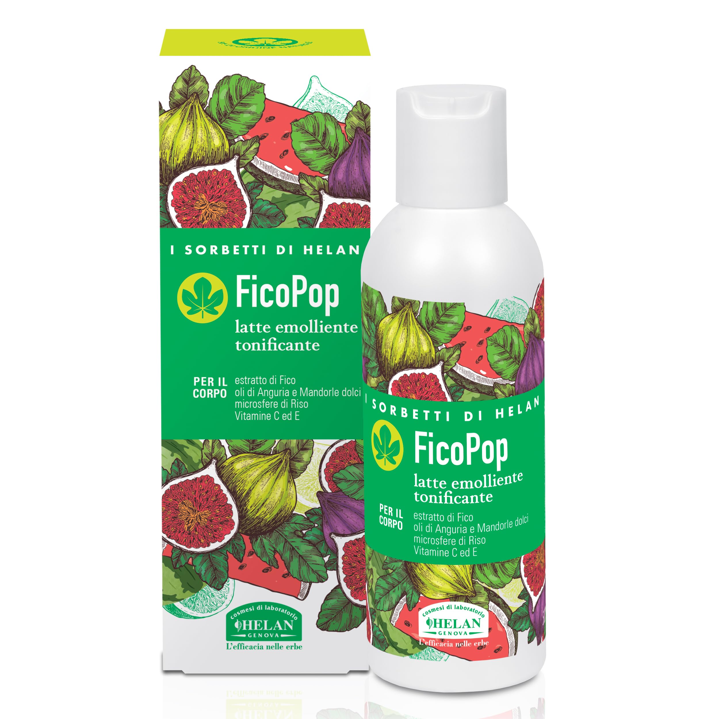 Helan I Sorbetti FicoPop - Fluid Perfumed Body Cream with Antioxidant Vitamin C and E, Watermelon and Fig, Natural Dry Skin Moisturising Body Cream with Sweet Almond Oil and Rice Microspheres, 150ml