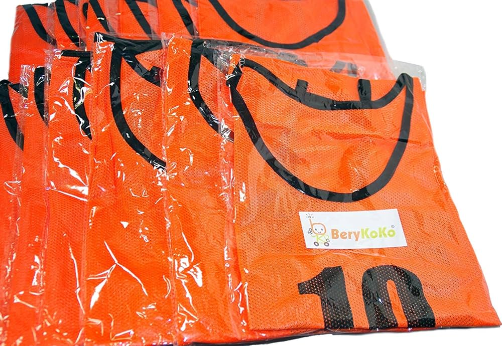 Amazon | BeryKoKo ビブス (オレンジ 12枚 (1～12番) 3セット