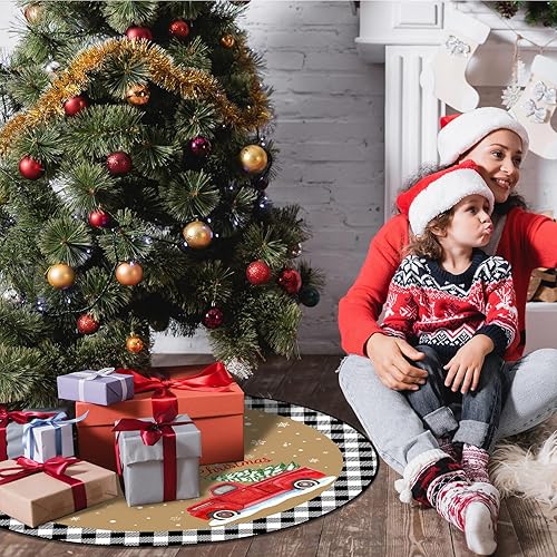 Miniatura 4 de 48 inch Buffalo Plaid Check Christmas Tree Skirt Large Double Layer Plaid Buffalo Snowflake Christmas Holiday Party Tree Skirt Mat Decor for Xmas