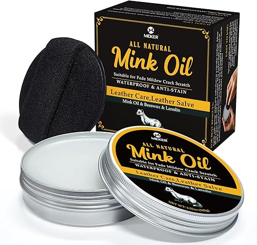 MEKER Aceite de visón para botas de cuero, acondicionador y limpiador de cuero, 3.52 onzas, totalmente natural, impermeable, suaviza y restaura
