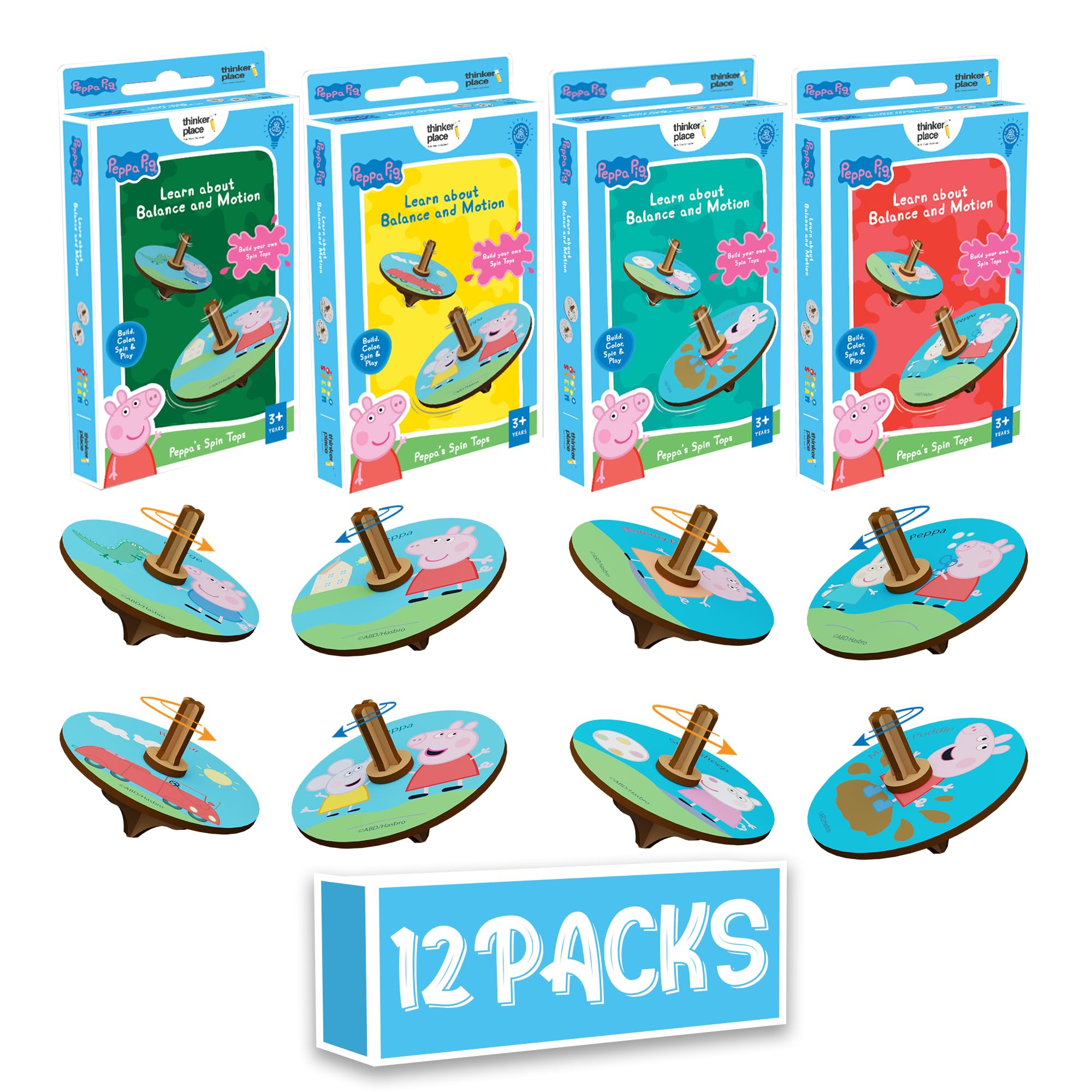Peppa Pig Spinning Tops by ThinkerPlace with Interactive Learning | Toys for 3, 4, 5+ Year Boys & Girls | DIY Educational Toy for Kids | Birthday & Return Gifts | Lattu Buguri Bomgaram Toy | 12 Packs (B0D8BPYT5N) Amazon Price History, Amazon Price Tracker