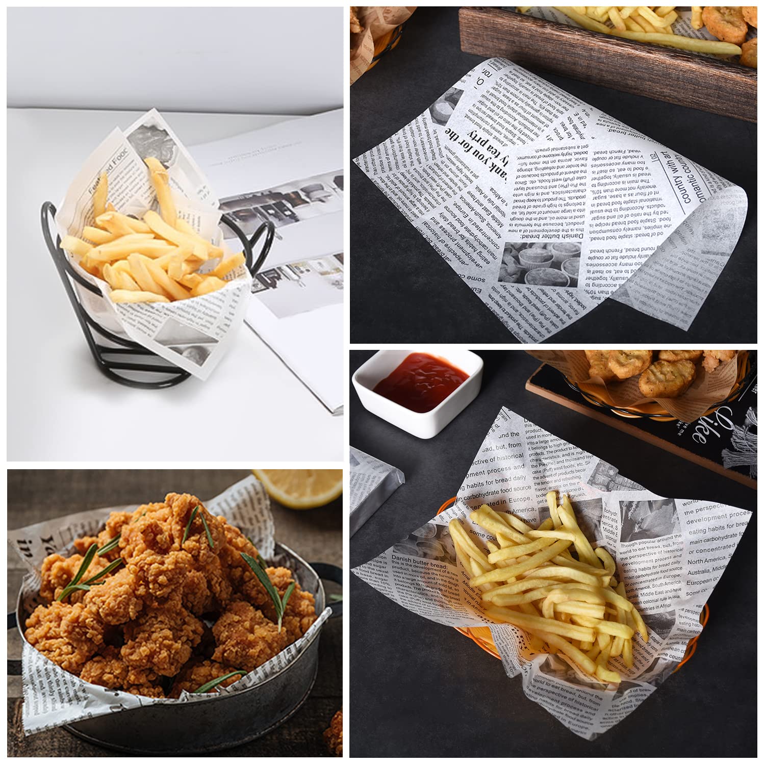 Carta di imballaggio alimentare anti-grasso – 120 fogli stampati, impermeabili, multifunzionali, stile retrò per panino, pollo fritto e fritto (22 x 22 cm)