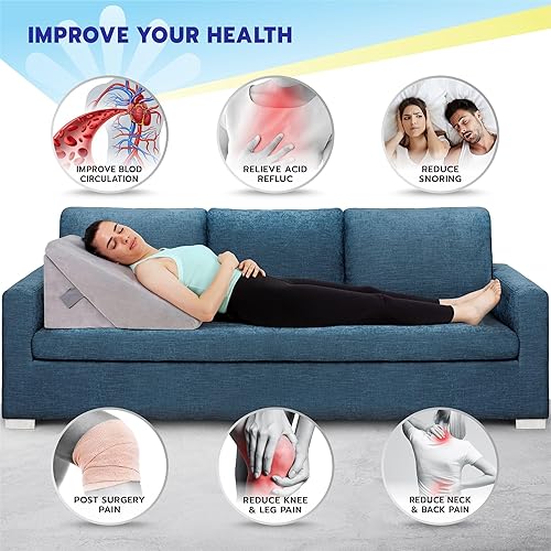 Miniatura 3 de Healthex Almohada de cuña para cama, cojín de espuma viscoelástica ajustable de 9 y 12 pulgadas, se ajusta a tu comodidad, ayuda con reflujo ácido,