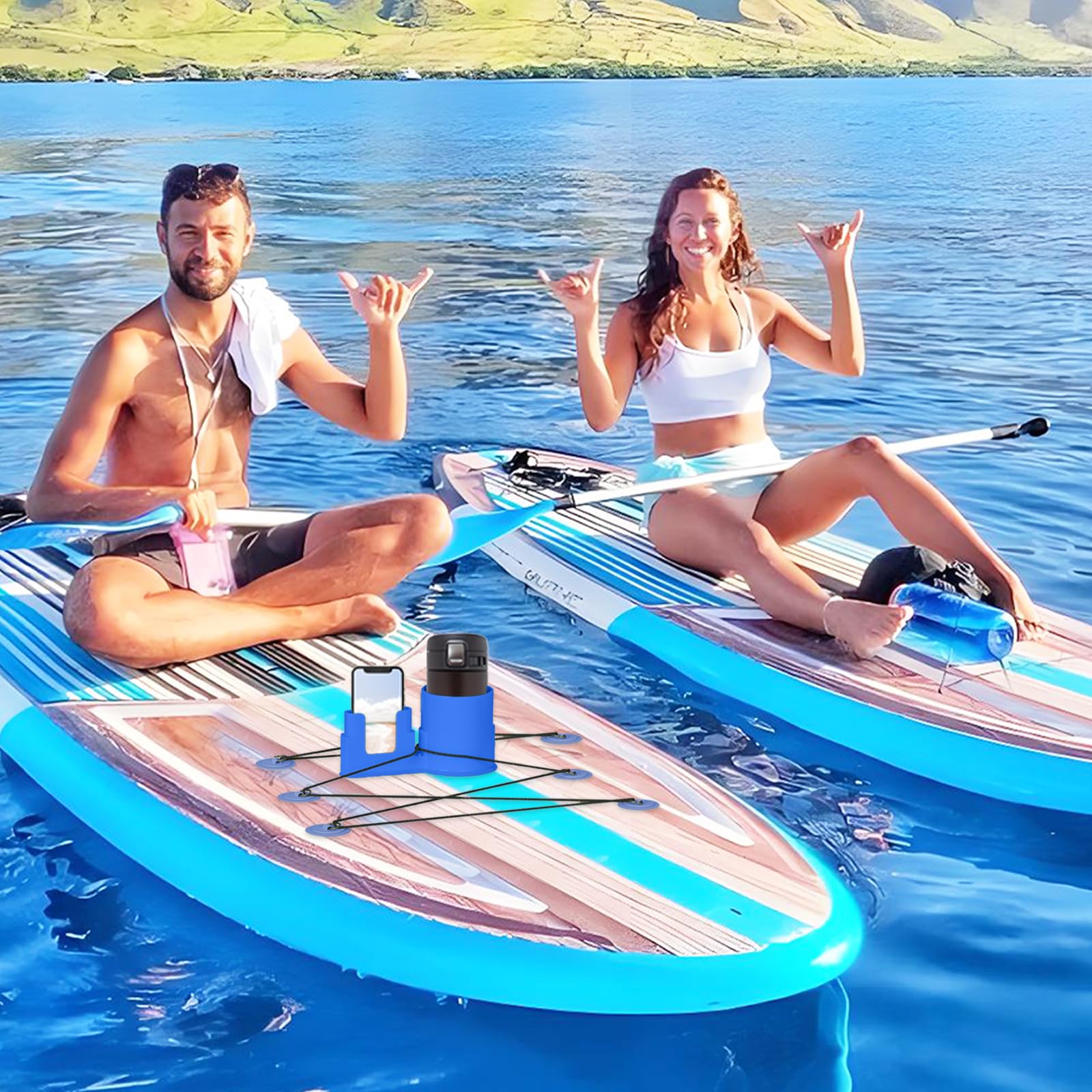 Paddleboard-Becher- und Handyhalter, SUP- und Kajak-Zubehör für Wasserflaschen, Kaffeetasse, Dosen und Smartphones, 1 Stück (blau)