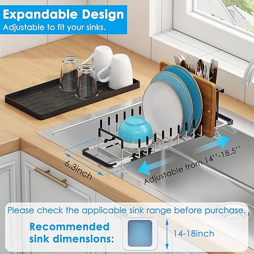Miniatura 4 de ANTOPY Escurridor de platos grande, de acero inoxidable inoxidable para encimera de cocina, estante de secado extra enrollable para fregadero de