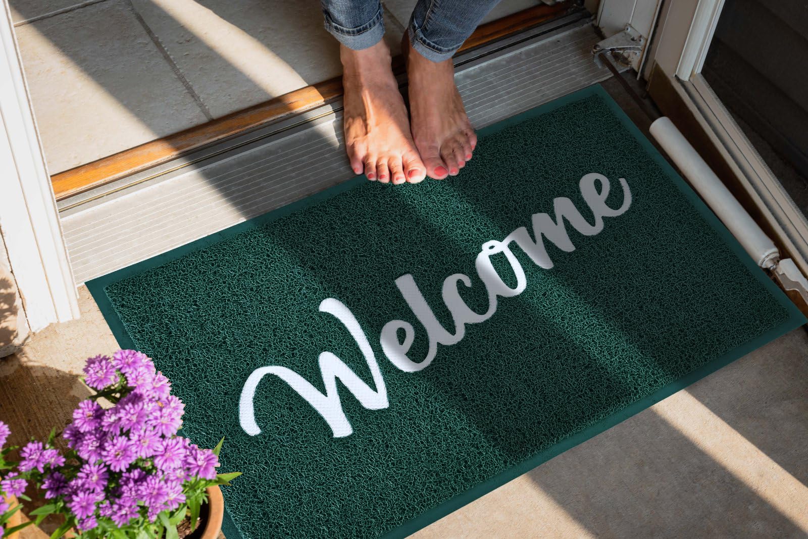 T.HENV Tapete de bienvenida para interiores y exteriores, 36 x 24 pulgadas, 100 % impermeable, tapete para puerta delantera, entrada exterior, tapete de secado rápido, tapete de bajo perfil,