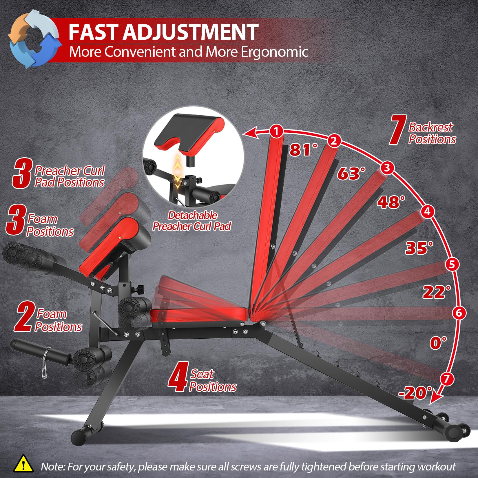 Adjustable Weight Bench with Leg Extension and Leg Curl, ASTM-Certified 800 LBS Heavy Duty Workout Bench for Home Gym, Preacher Curl Bench with Wheels, Flat Incline Decline Exercise Bench