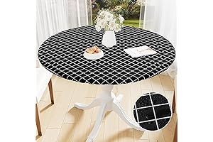 Premium Round Fitted Vinyl Tablecloth/Table Cover for Tables 36"-48"