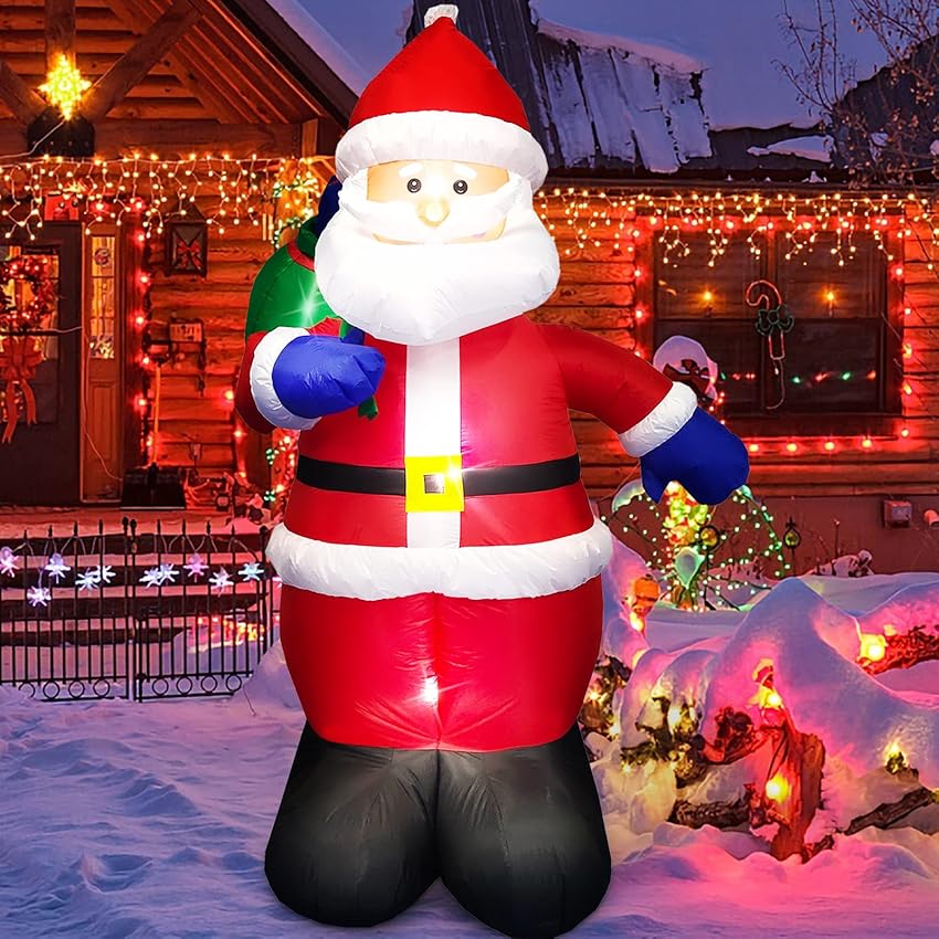 Danxilu 150cm Babbo Natale Gonfiabile con Borsa Regalo Decorazioni per Esterni, 5 Piedi Gonfiabili Natale per Esterni LED Incorporati per Cortile Giardino Prato Portico Festa 5 piedi-babbo natale