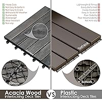 Vista 6 de PrimeZone - 9 azulejos entrelazados de madera de acacia sólida para terraza, patio, 12 x 12 pulgadas, impermeables, para interiores y exteriores