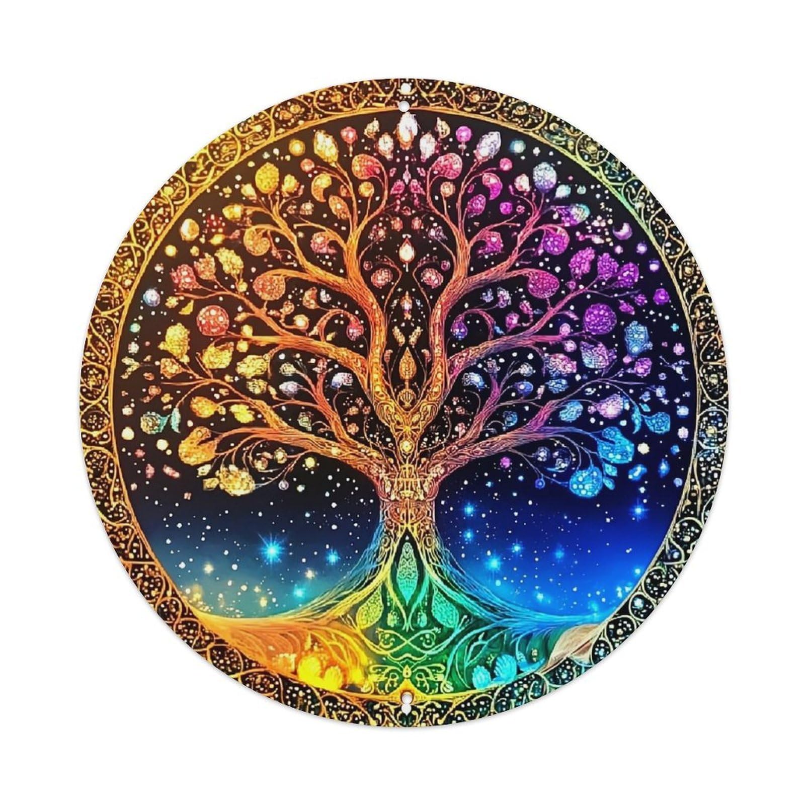 Rainbow Tree Of Life Retro Metal Tin Sign, Vintage Metal Poster for home, Gaming Room, Studio Workshop,Bar,Garage Wall Art Decor 8x8 inch