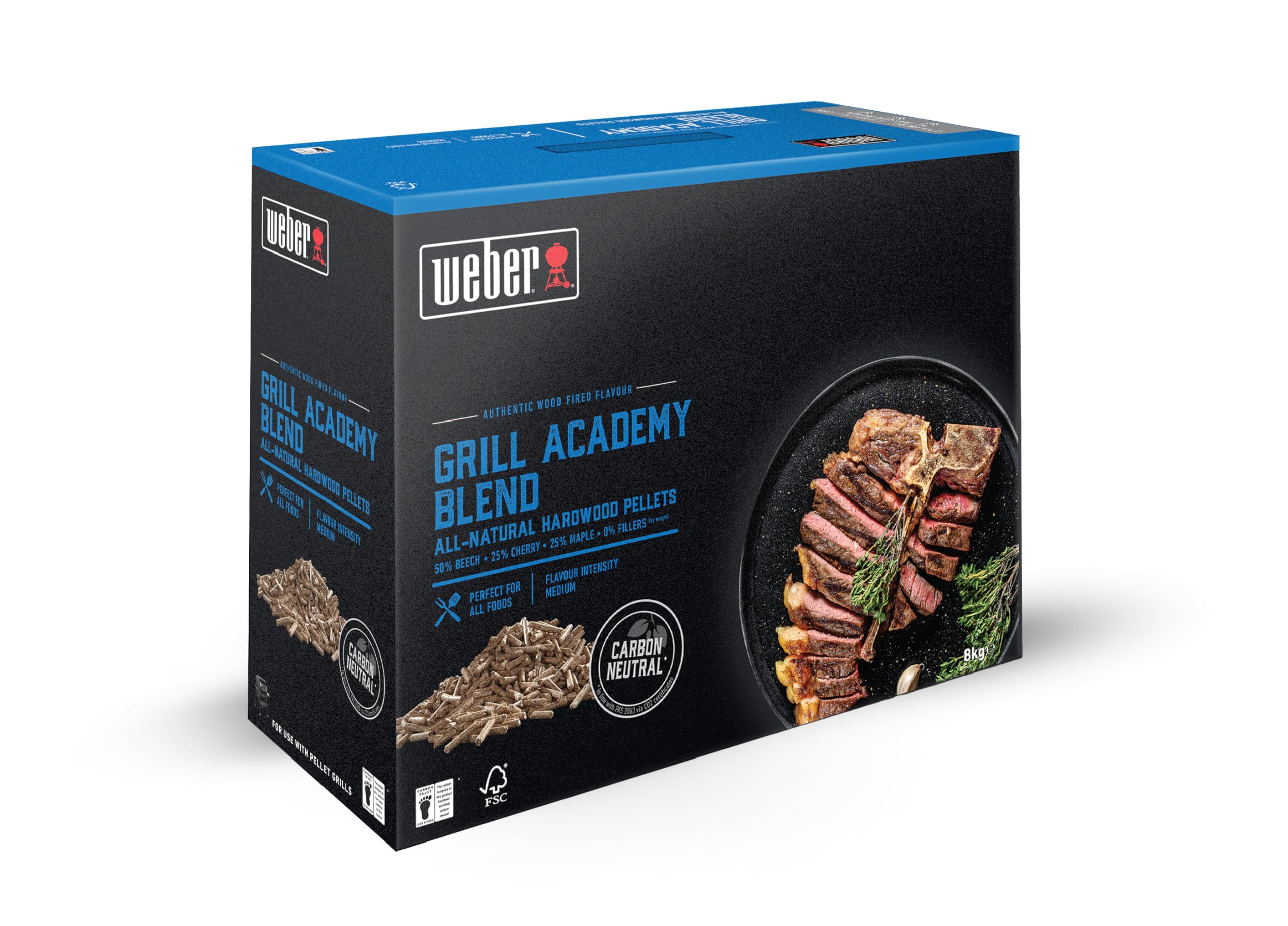 Weber Holzpellets - Grillacademy Blend (8kg), perfekt zum Räuchern von Gemüse, Fisch und Allen Fleischarten, Allrounder 100% natürliche Holzpellets, FSC zertifiziertes Holz (18294)