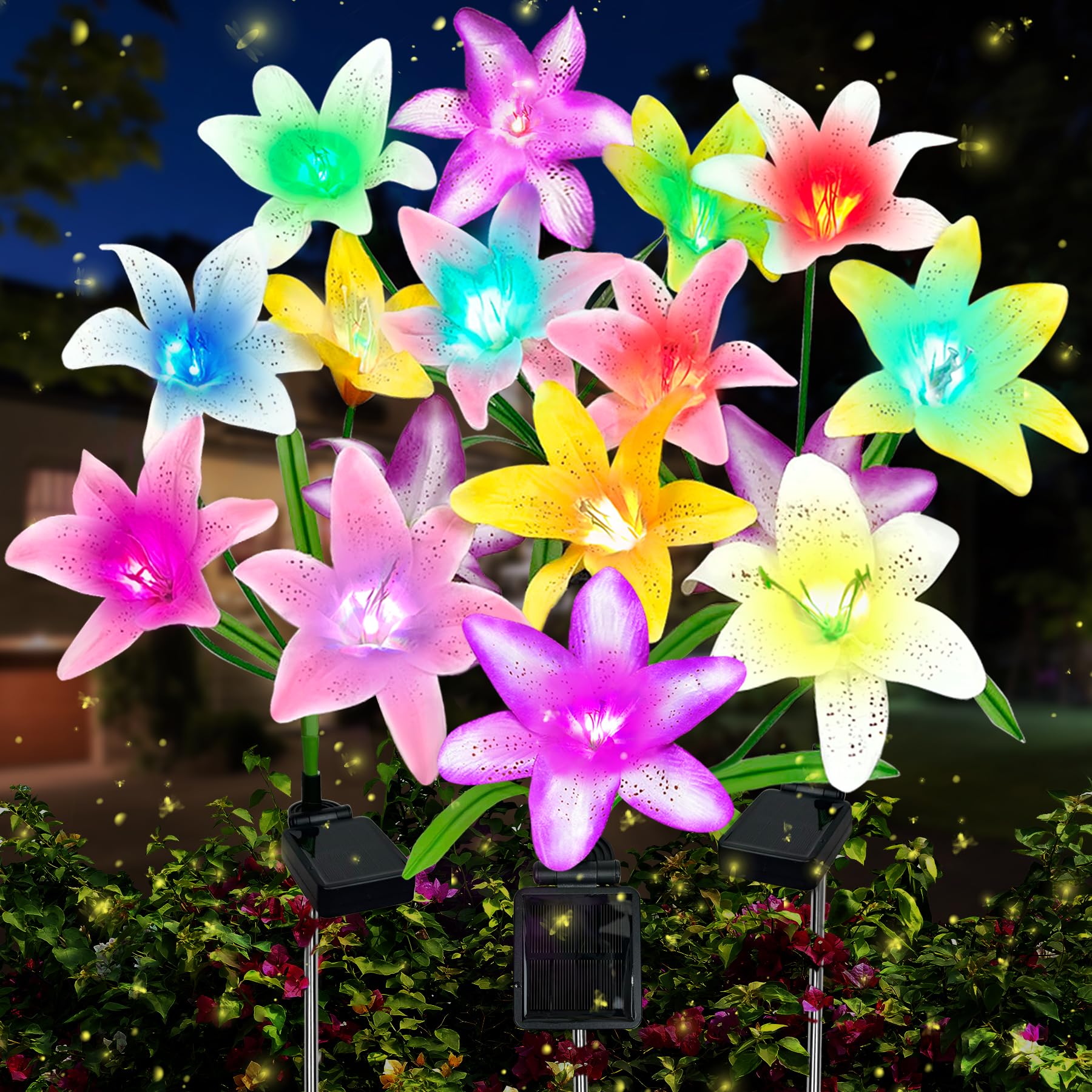 VEEKAY Solarlampen für Außen Garten,4 Stück 16 LED-Solar-Lilien-Blumen mit 7 Farbwechseln,Upgarded Solarleuchten für Außen,IP65 Wasserdicht Solarleuchten Garten Deko für Garten,Terrasse,Hof,Rasen,Weg
