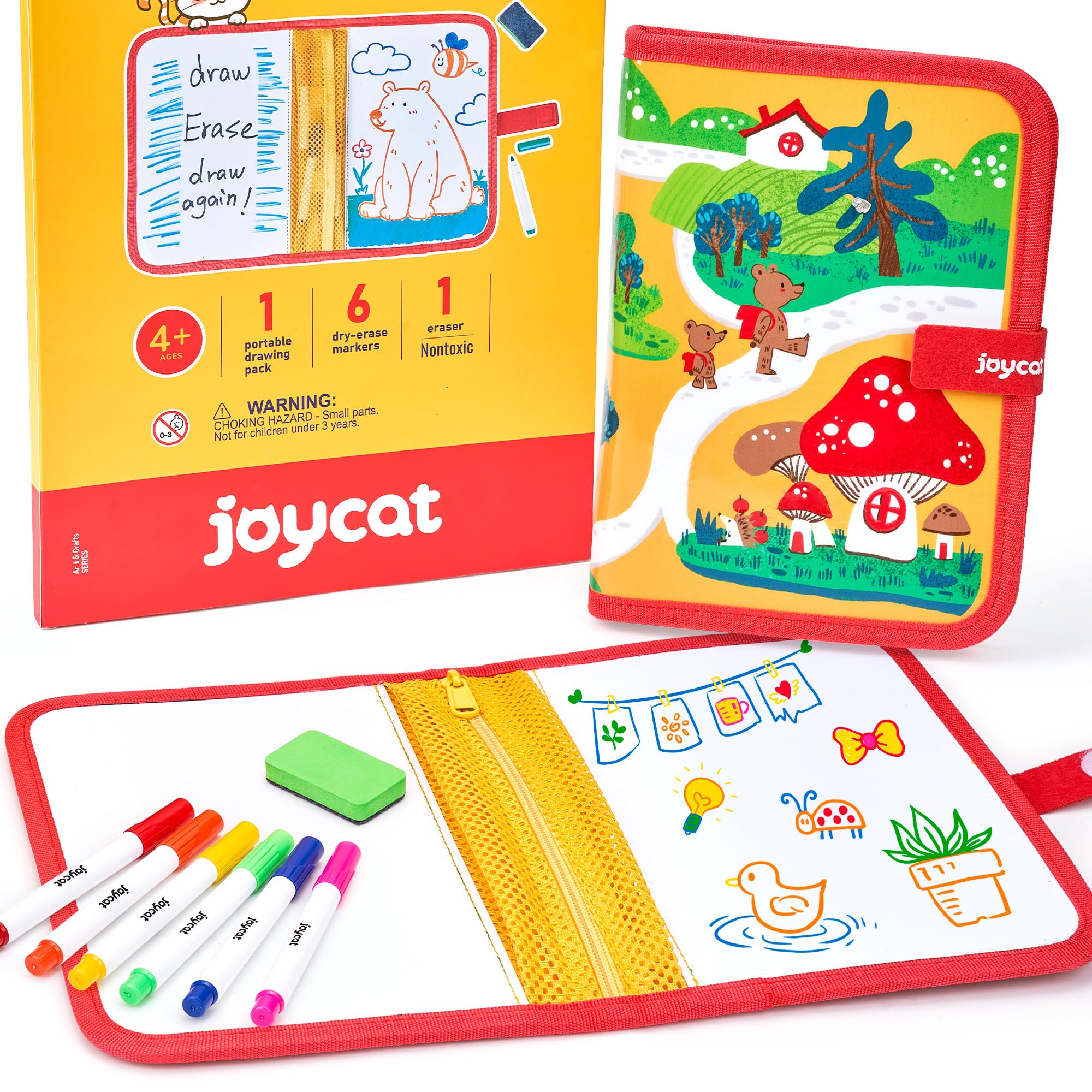 Photo 1 of 10-Inch Dual-Sided Dry Erase Travel Board for Kids with Zippered Storage - Portable Whiteboard Set with 6 Markers, Eraser.Coloring & Drawing Busy Book, Lightweight Foldable Activity Gifts for Kid