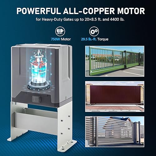 Miniatura 2 de CO-Z Abridor automático de puerta corredera de 4400 libras con 2 controles remotos, motor de puerta deslizante para valla de entrada rodante, kit