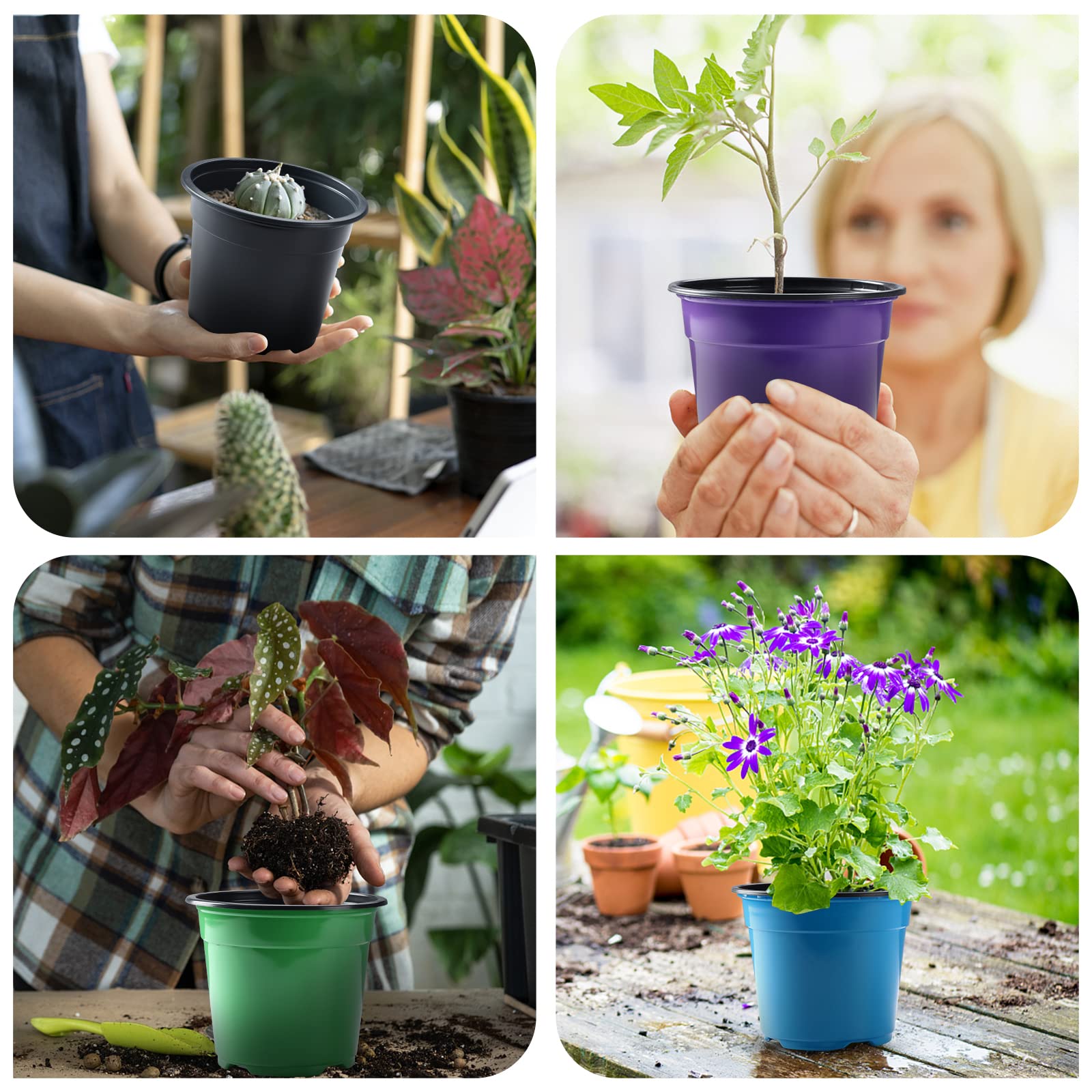 Oubest Lot de 30 pots en plastique pour plantes de 15,2 cm avec trous de drainage, pots de fleurs multicolores pour semis, coupe, transplantation