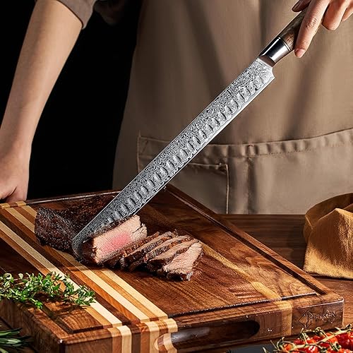 Miniatura 2 de SENKEN - Cuchillo para pechuga de acero de Damasco de 12 pulgadas, colección Dynasty, acero japonés VG10 de 67 capas con mango de madera de sicomoro