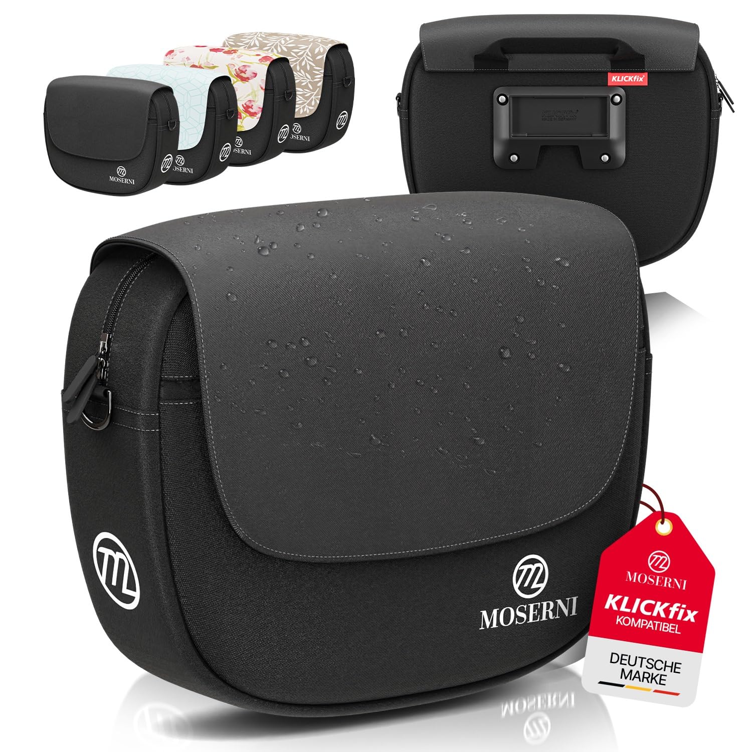 Lenkertasche Fahrad – KLICKfix® kompatibel | 5L Volumen | Spritzwassergeschützt & robust | Inkl. Regenhaube | Ideal für E-Bike, Rennrad & Citybike (Schwarz)