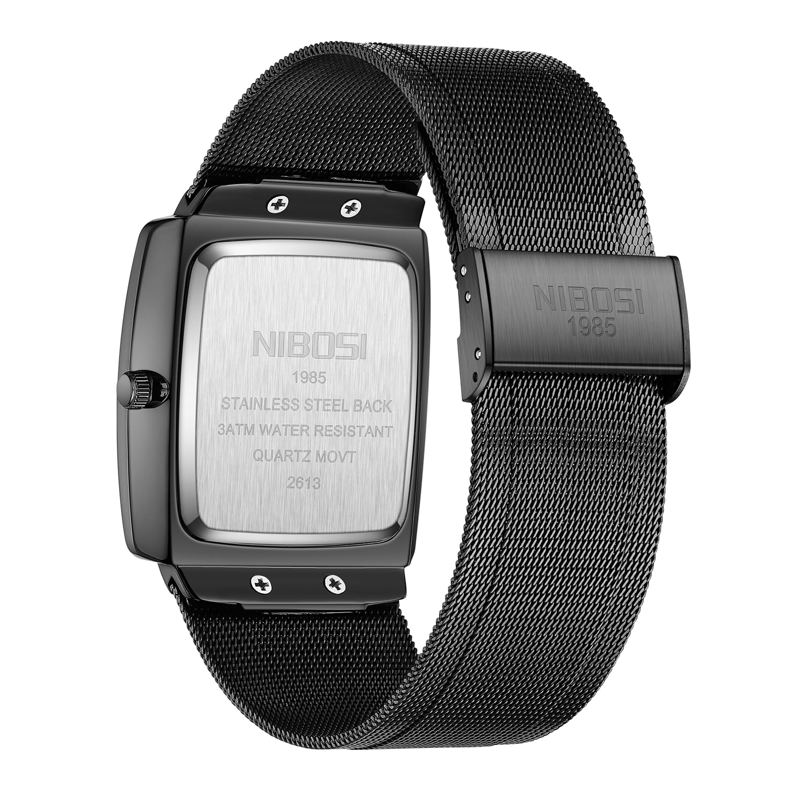 NIBOSI Orologi da uomo Orologi analogici quadrati al quarzo in acciaio inossidabile per uomo Cinturino a maglia Impermeabile Orologio sportivo da lavoro con datario