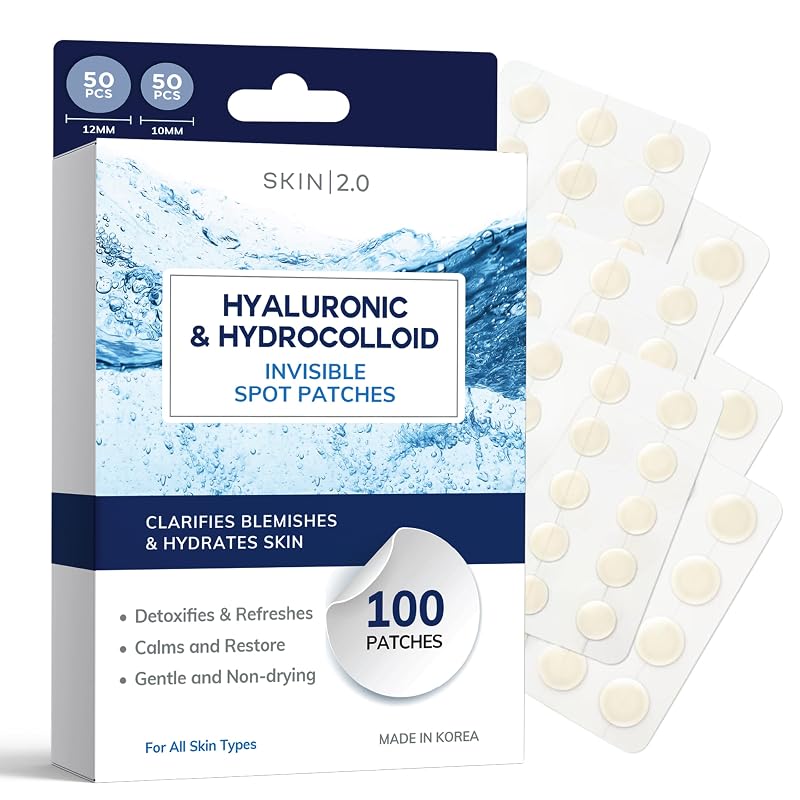 Adesivos hidrocoloides invisíveis para o rosto Skin 2.0 com ácido hialurônico, 100 unidades