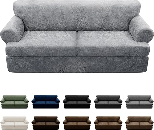 Miniatura 132 de Fundas para sillón con cojines en forma de T de 2 piezas, apariencia de cuero, funda para sofá, funda para silla, protector elástico para muebles,