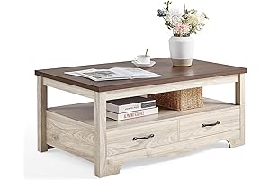LINSY HOME Farmhouse Coffee Table with Storage