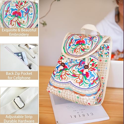 Miniatura 6 de Goodhan Vintage bordado mujeres mochila étnica viaje bolso hombro beige, Rosado, Mochilas Daypack