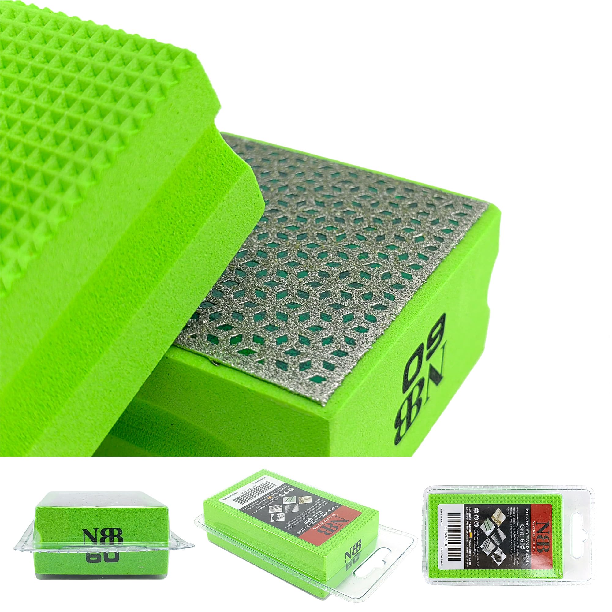 NBB Tampon à Main Diamanté Bloc de Ponçage Polissage avec Dos en Éponge Flexible 60#