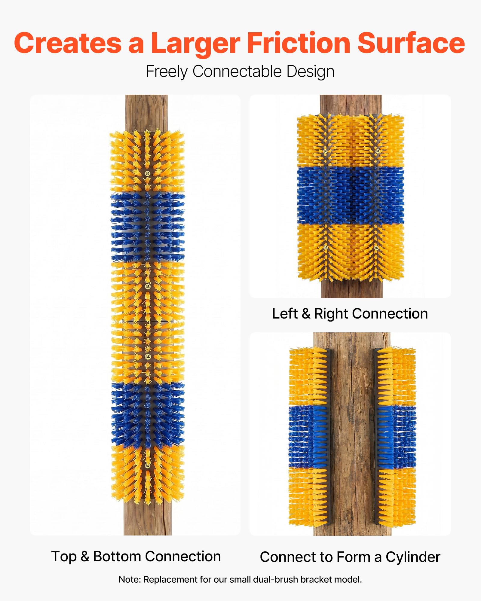 VEVOR Spazzola per Bestiame 4 Pezzi, Perno Grattapelo con 16 Viti 430 x 100 mm, Colore Giallo e Blu, per Alleviamento Prurito in Autonomia Massaggio e Toelettatura per Cavalli Asini Bovini e Suini