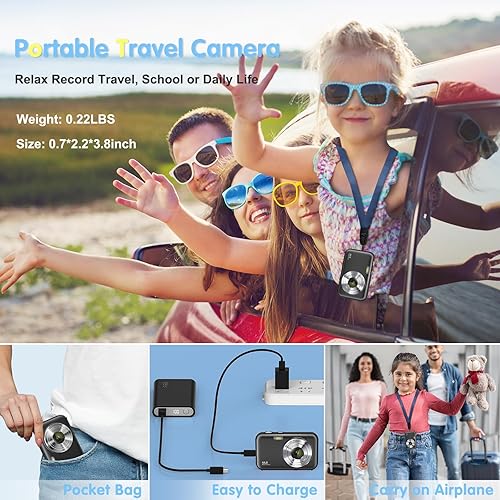 Miniatura 5 de Cámara digital, cámara digital FHD 1080P para niños con tarjeta de 32 GB, cámara de vlogging para video antivibración, cámara portátil para apuntar