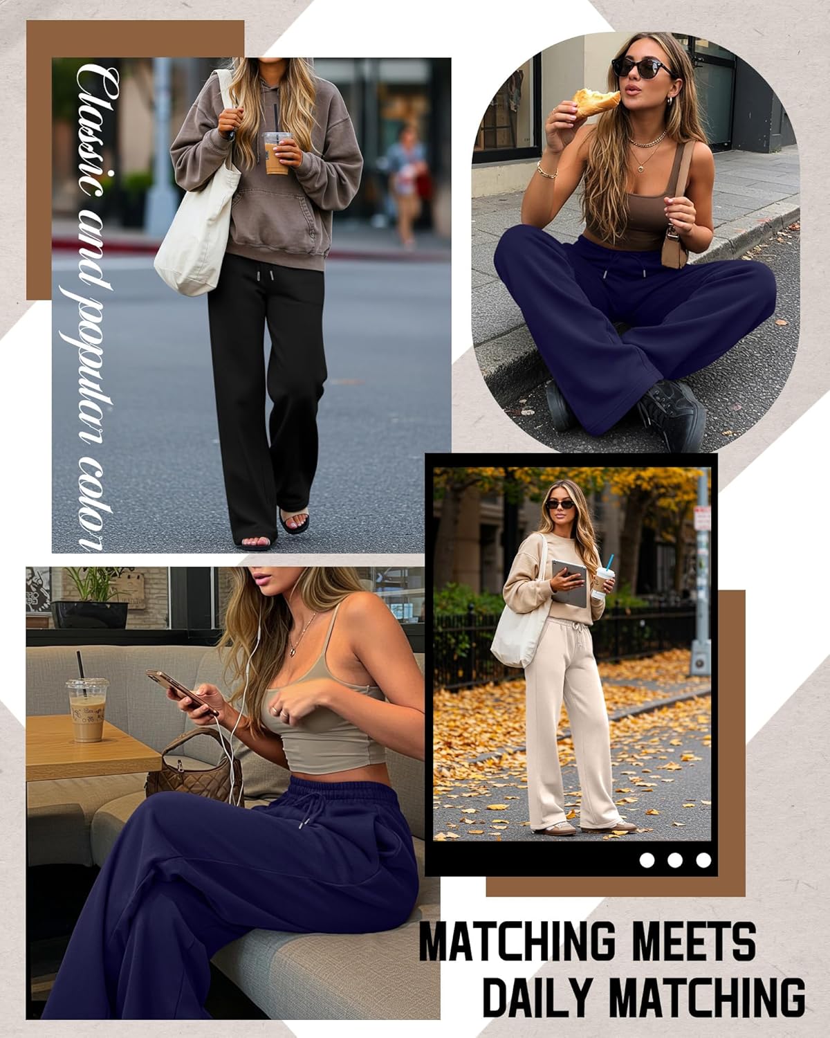 Neer 3 Pack Women's Sweatpants with Pockets, High Waisted Casual Yoga Pants Cozy Lounge Drawstring Loose Wide Leg Jogger - Image 4