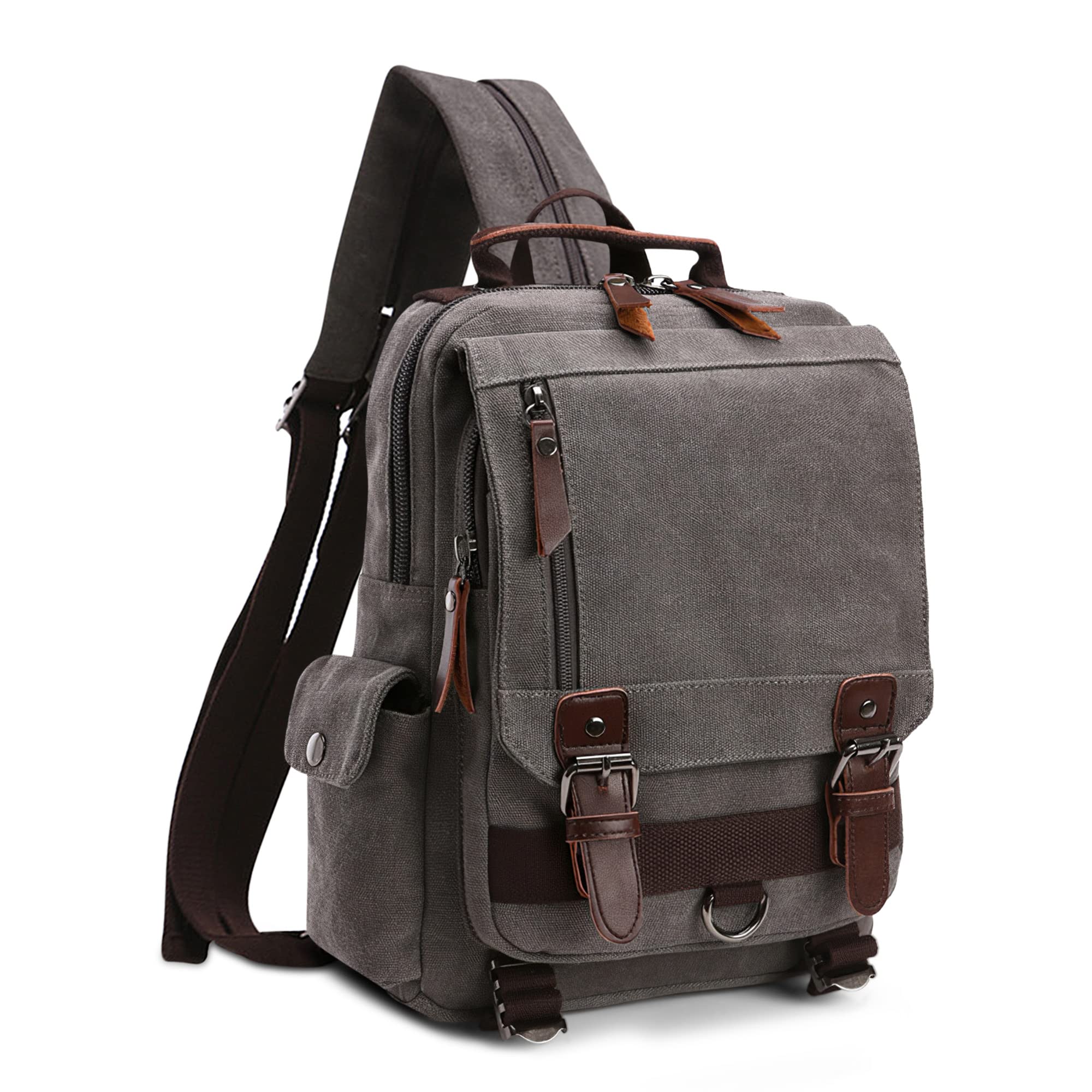 Mochila Hombres Lona Moda Bolsa de Hombro para Viaje Escolares Conmutar Causal Bolsos Mochila Lona Messenger Bag Gris A