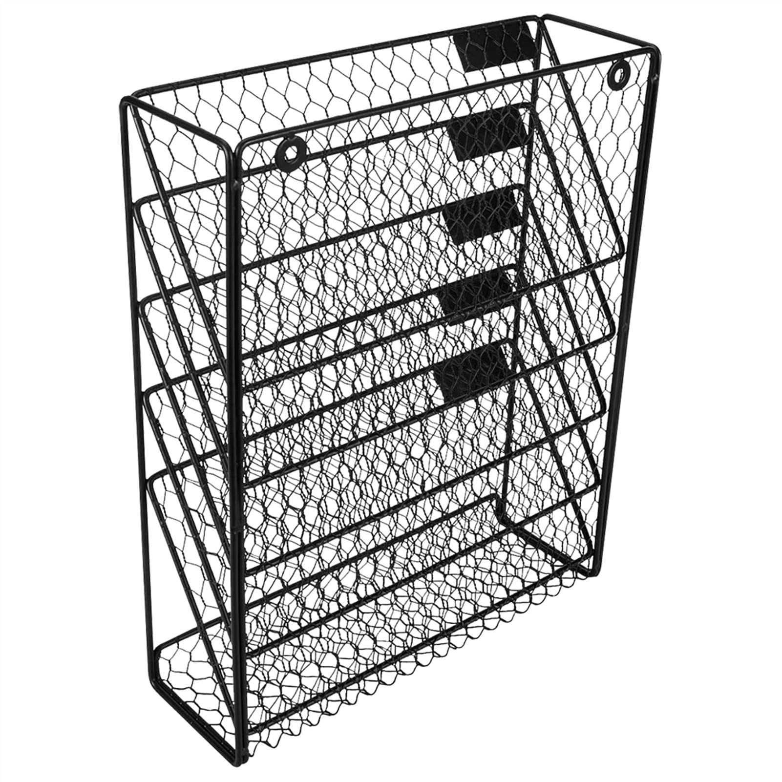 Metallgitter-Wandmontierter Aktenordner, 6-lagiges, an der Wand montiertes Akten- und Postaufbewahrungsregal aus schwarzem Metall, Zeitschriftenständer for Studentenwohnheime, hängender Dokumentenaufb