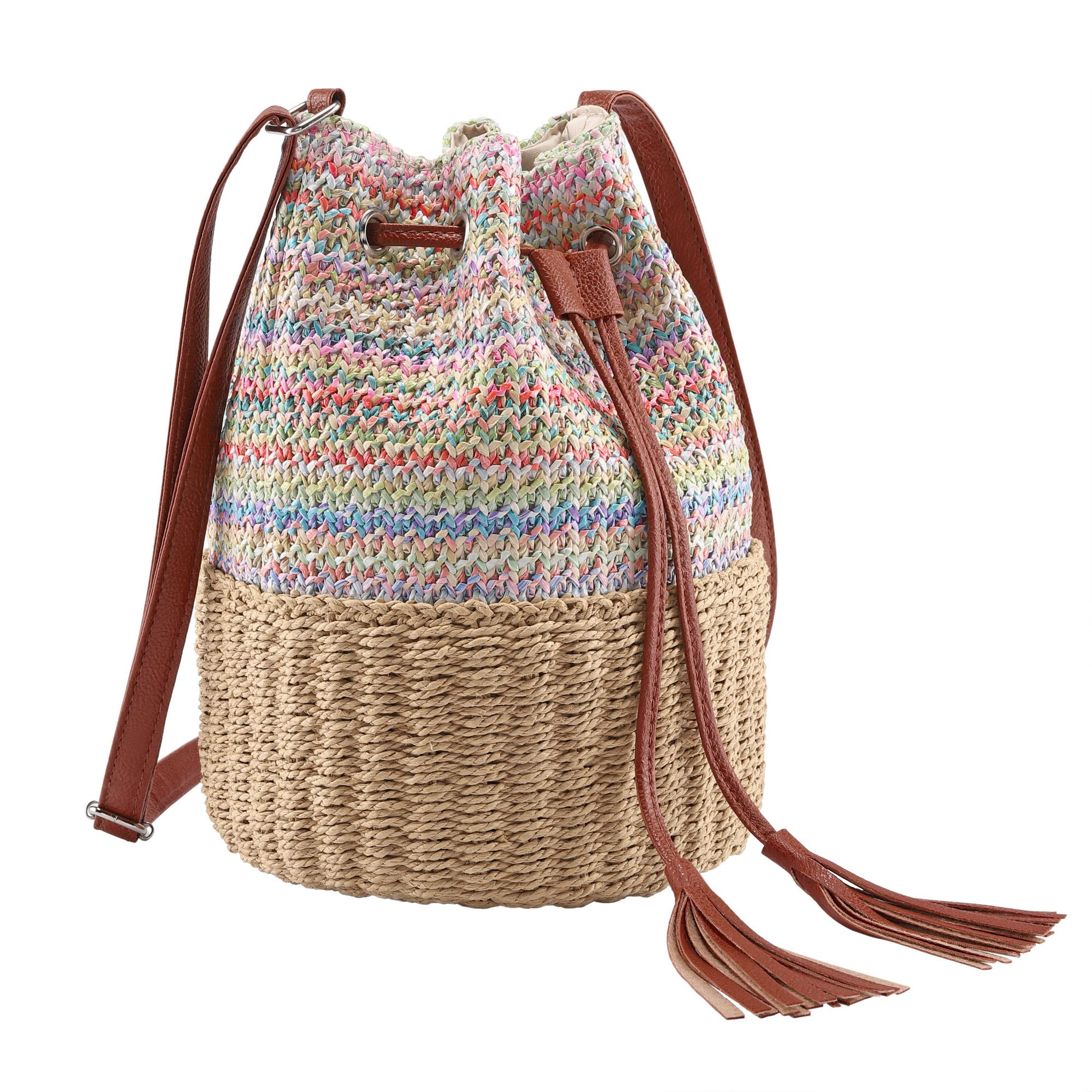 CHIC DIARY Summer Beach Straw Bag for Women Crossbody Bucket Bag Handwoven Rattan Shoulder Handbag Purse