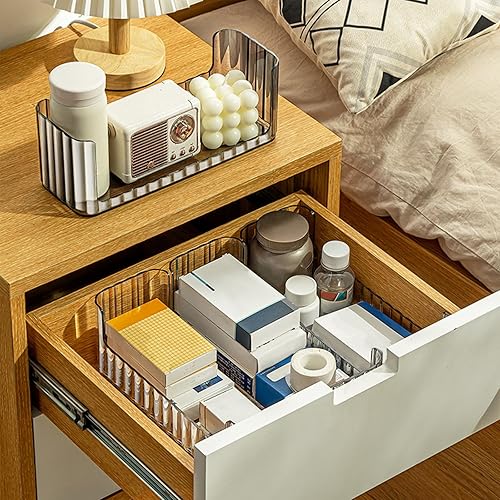 Miniatura 9 de LINFIDITE Paquete de 2 organizadores transparentes de tocador, apilables, bandeja organizadora de maquillaje, vitrina de cosméticos con 4 divisores