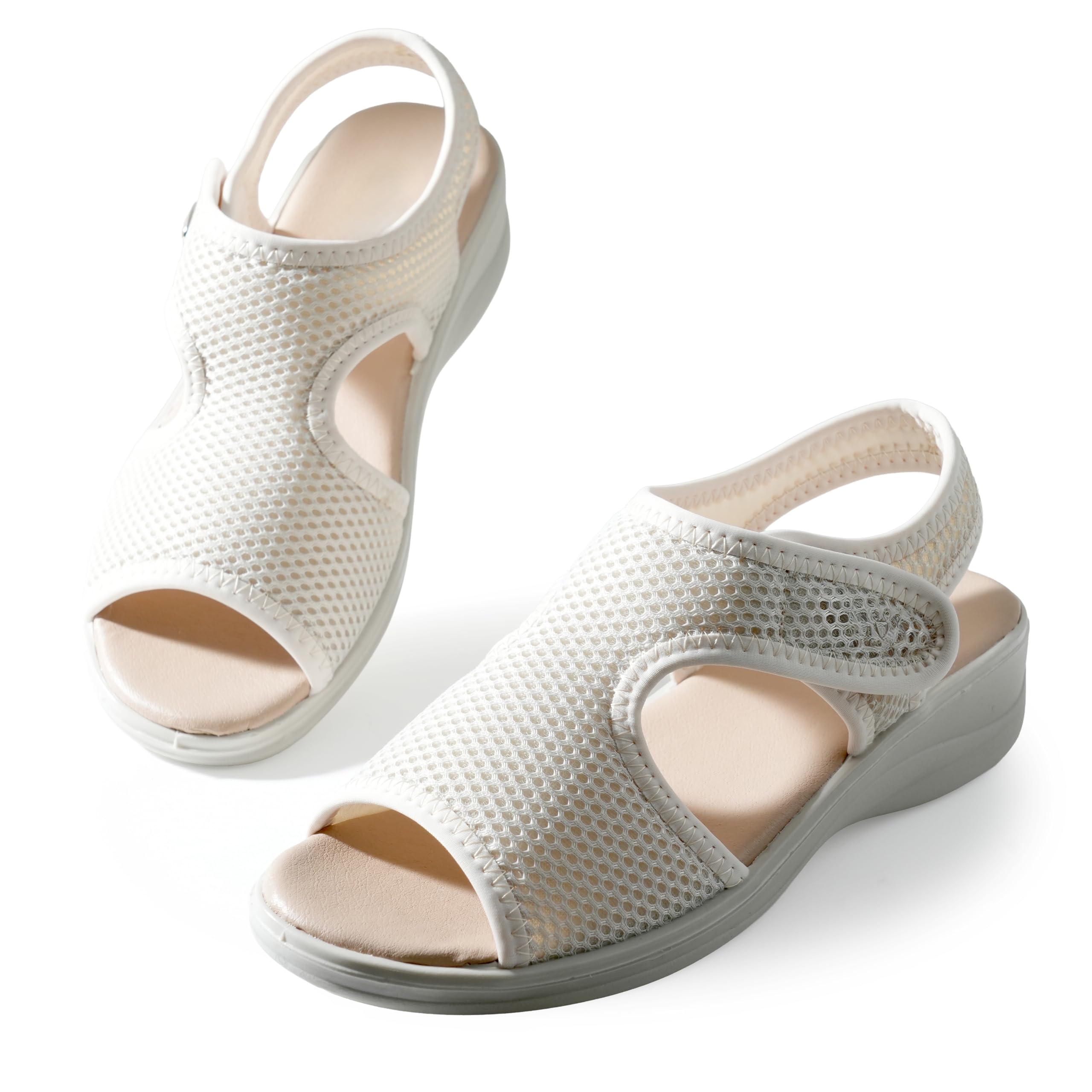 Sandalias de mujer confort ortopédicas con ajustable ideal para personas mayores Empeine malla transpirable cuña 4,5 cm suela amortiguada antideslizante ideal pies sensibles verano