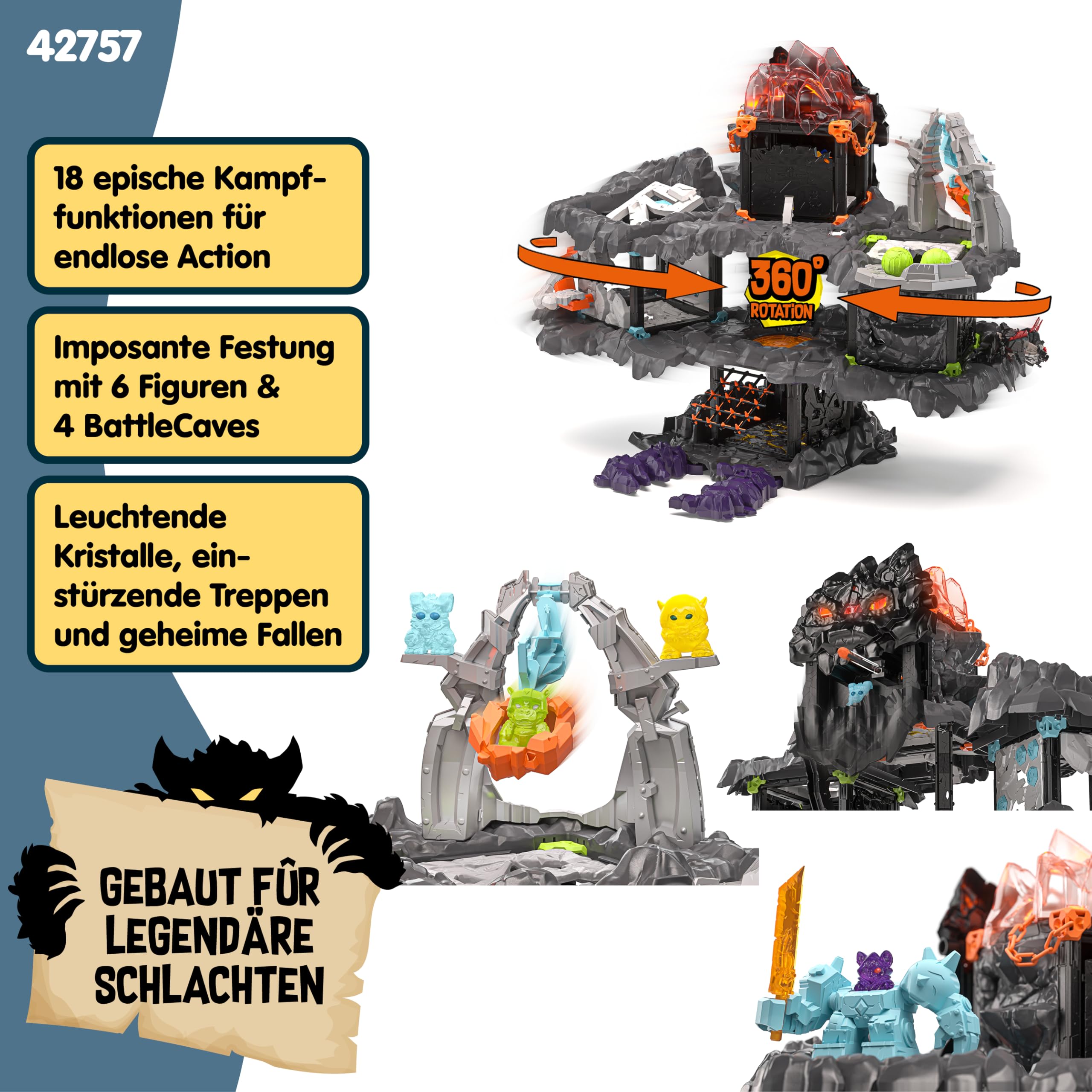 schleich ELDRADOR | MasterCave Smashrador 42757 | ab 6 Jahren | 119 Teile | Set aus 4 x ELDRADOR Battle Cave, 4x Minis, Roboter, Lavalöwe & Superkristall | mit vielen Funktionen & Zubehör