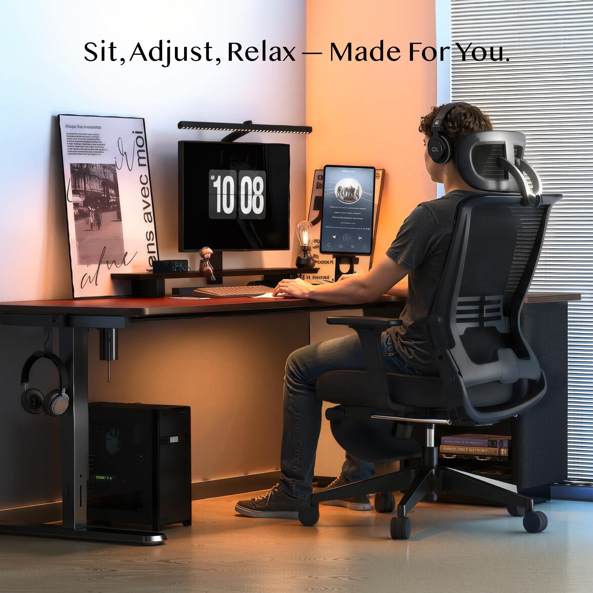 FLEXISPOT Ergonomic Office Chair, Folding Office Chair for Small Spaces with Adjustable Lumbar Support, Armrest and Headrest - Image 4