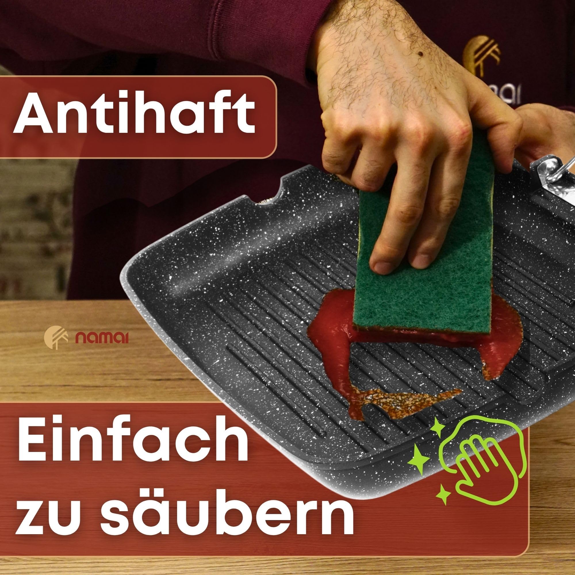 NAMAI - Grill Pan - Non Stick Pan - 36CM x 24CM (no Induktion)- Spülmaschinenfest - Aluminium Druckguss - Grillpfannen für Gasgrill - Pan Grill - Grill Pfannen - Grillpfannen - Made in Italy
