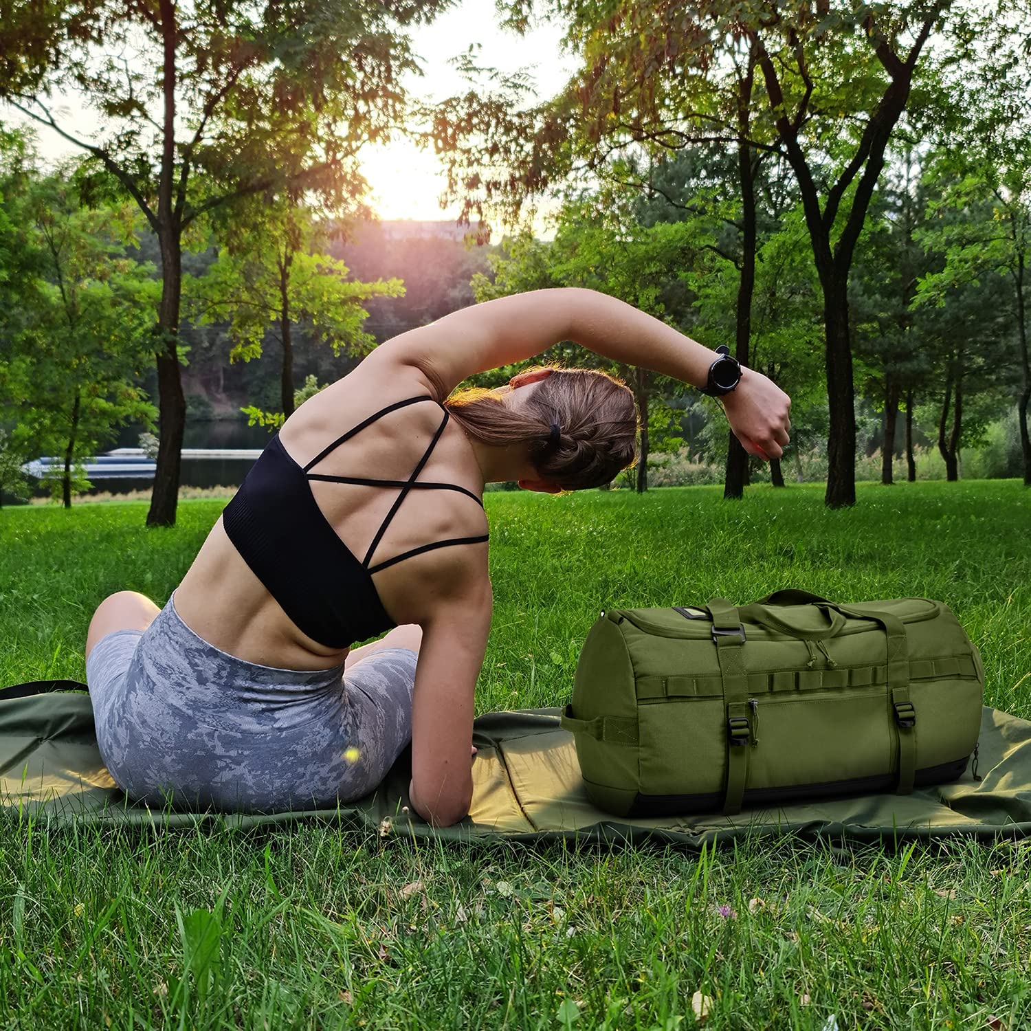 Bolsa de viaje de 60 l con compartimento para zapatos, grande, bolsa de deporte, mochila para hombre y mujer, impermeable, para fin de semana, equipaje de mano, 60L-MOLLE