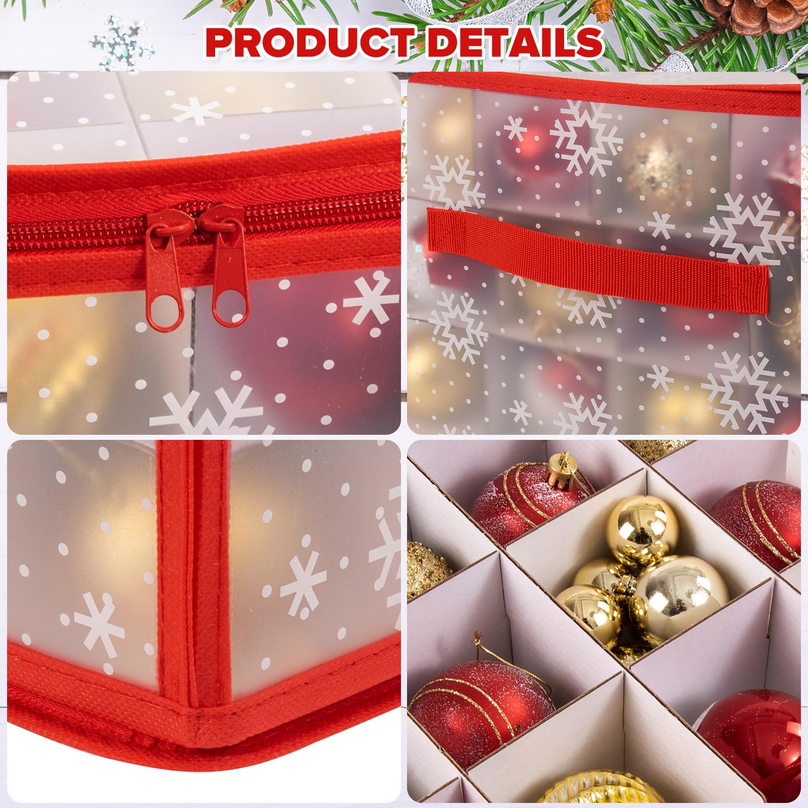 4 Sacchetti Porta Albero Di Natale Extra Large - Impermeabili E Antipolvere - 1 Borsa Grande (121x30x50 Cm) E 3 Piccole Per Decorazioni - Rosse