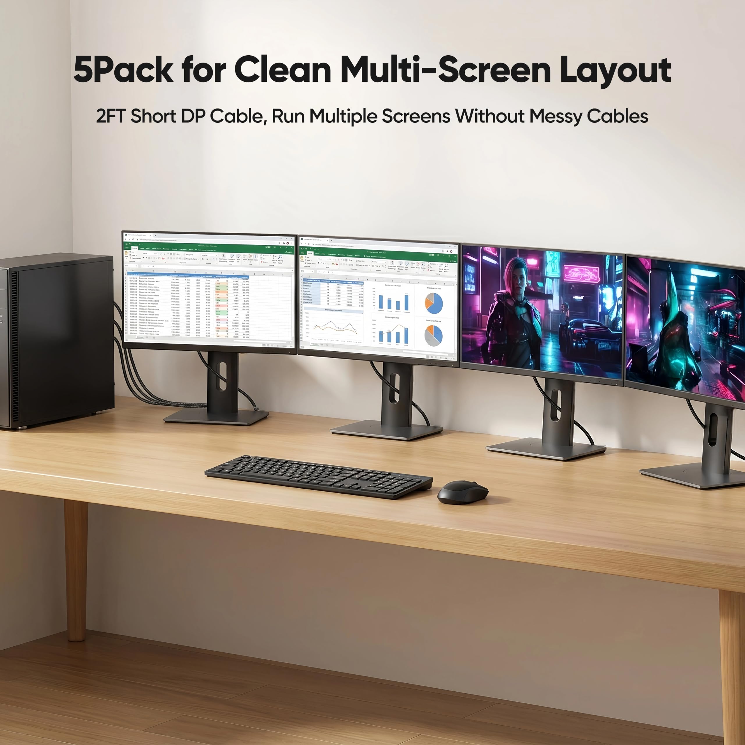 Cavo da DisplayPort a DisplayPort, lunghezza 60 cm, confezione da 5 pezzi, 4K a 60 Hz, 2 K a 165 Hz/144 Hz/120 Hz per computer, docking station, monitor, splitter, KVM e altro (5)