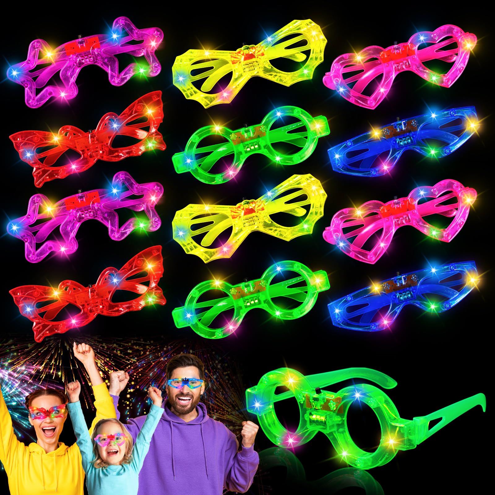 Sweetone Gafas Led Fiesta, 12 Piezas Gafas Luminosas para Fiestas, Gafas con Luces Led Fiesta, Gafas de Neón, Gafas Luces Led Rave para Decoración de Cumpleaños, Carnaval, Navidad, Halloween