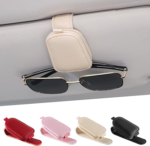 SINGARO Soporte para lentes de sol para automóvil, hebilla magnética de cuero, clip para lentes de sol, clip para lentes de sol, almacenamiento de