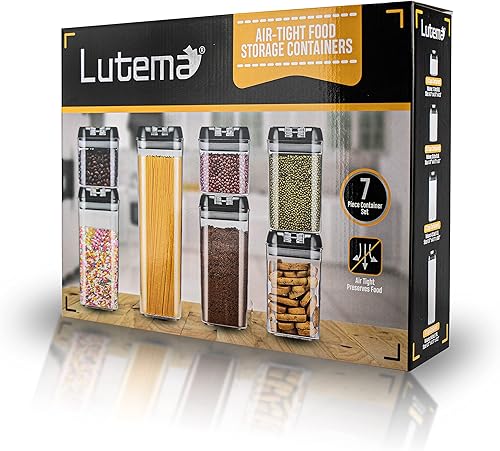 Miniatura 7 de Lutema Juego de 7 recipientes herméticos transparentes para almacenamiento de alimentos con tapas blancas de fácil bloqueo para organización de