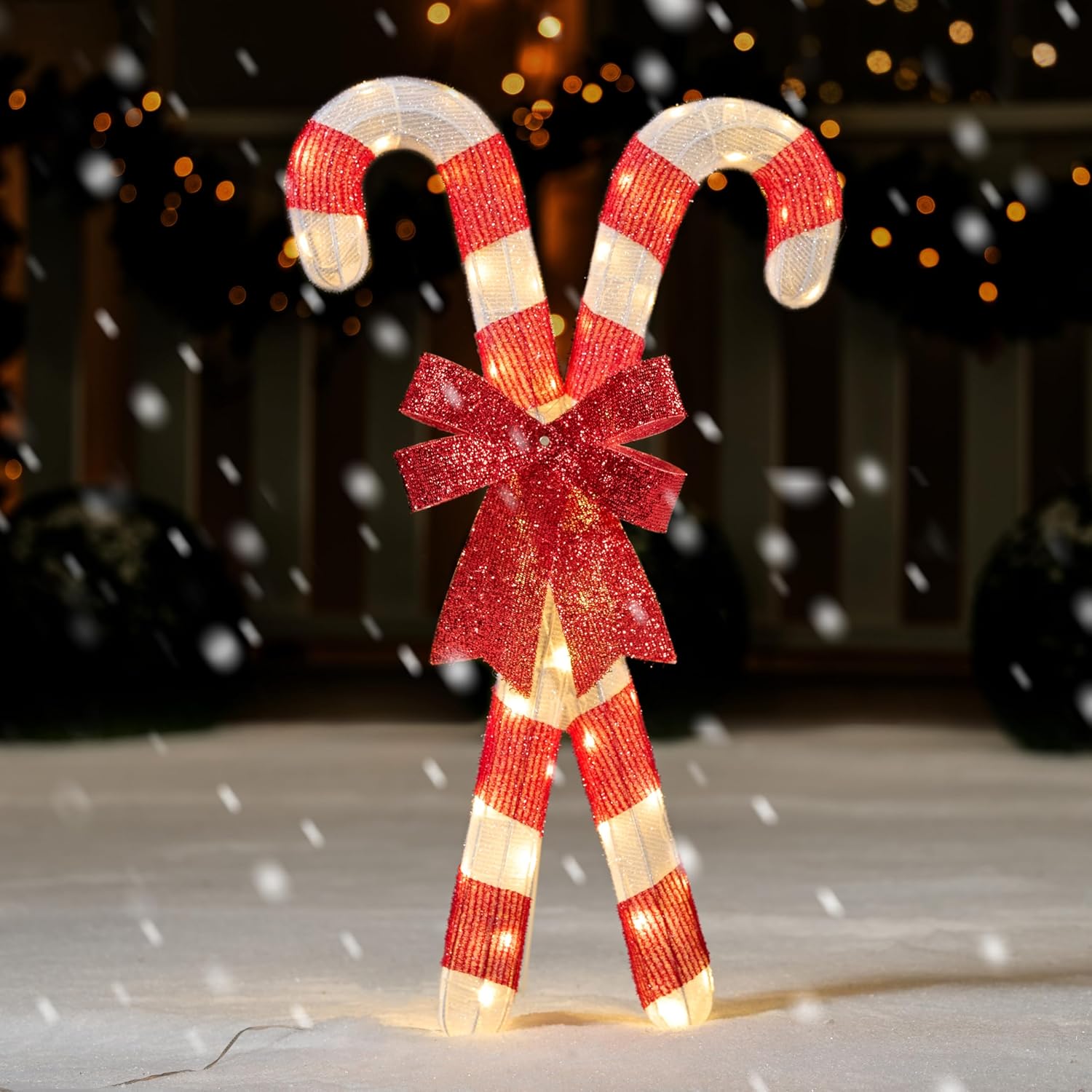 JOIEDOMI Lighted Candy Cane Christmas Decorations Outdoor, 50 Pre-Lit LED Warm White Candy Canes Lights for Christmas Yard Decor, Light Up Xmas Lawn Ornaments with Metal Stakes for Outside Porch