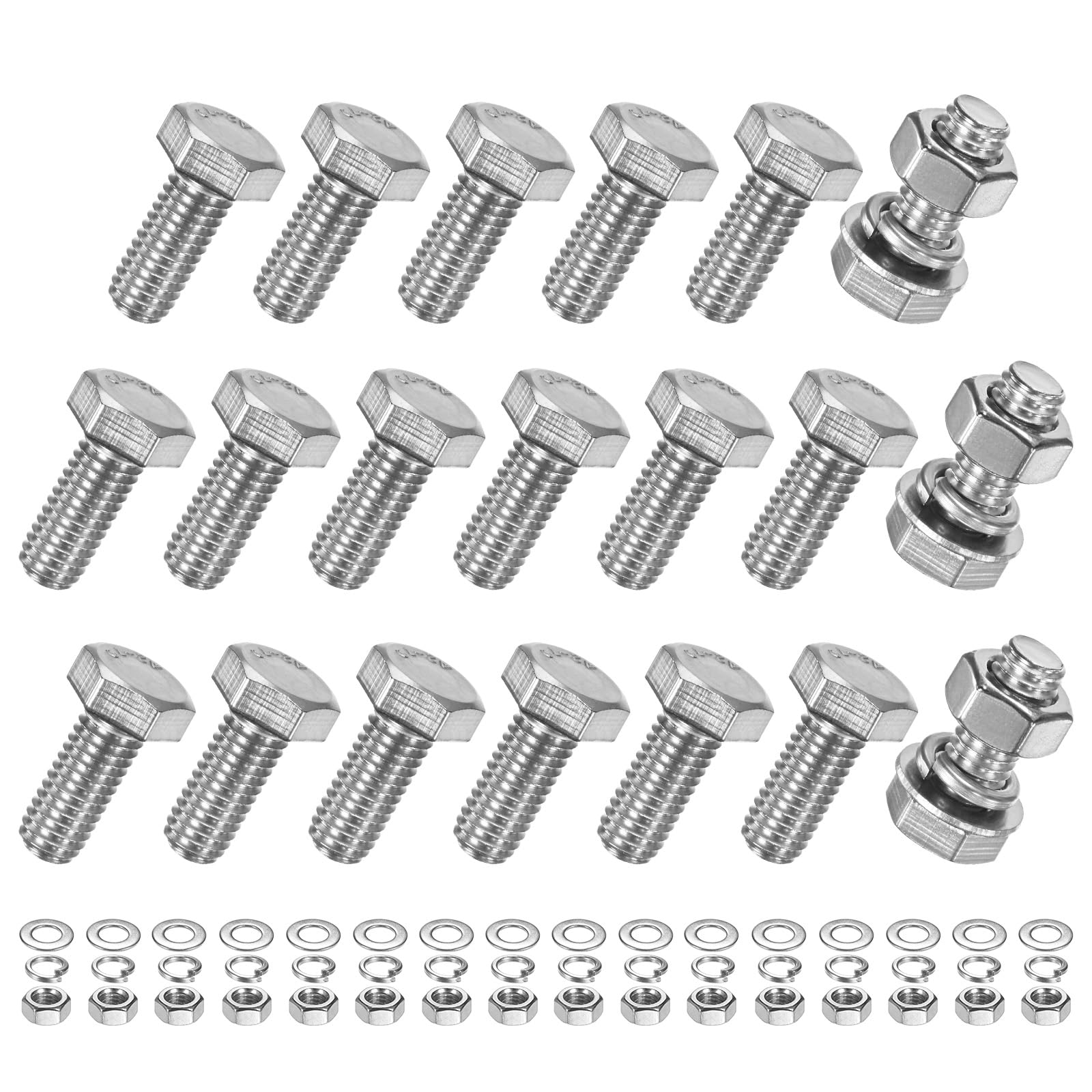 M METERXITY 20-Pack Hex Head Screw Bolt with Nuts Flat & Lock Washers M8x18mm Stainless Steel Bolts and Nuts Kit Fully Threaded Metric Bolt Assortment for Equipment/Machinery