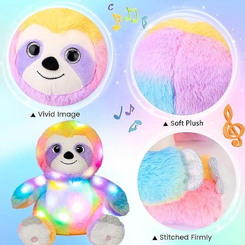 Miniatura 5 de Hopearl Perezoso de tres dedos de peluche con luces LED y música, suave, con volumen ajustable, canciones de cuna, animado, da calma, regalos de