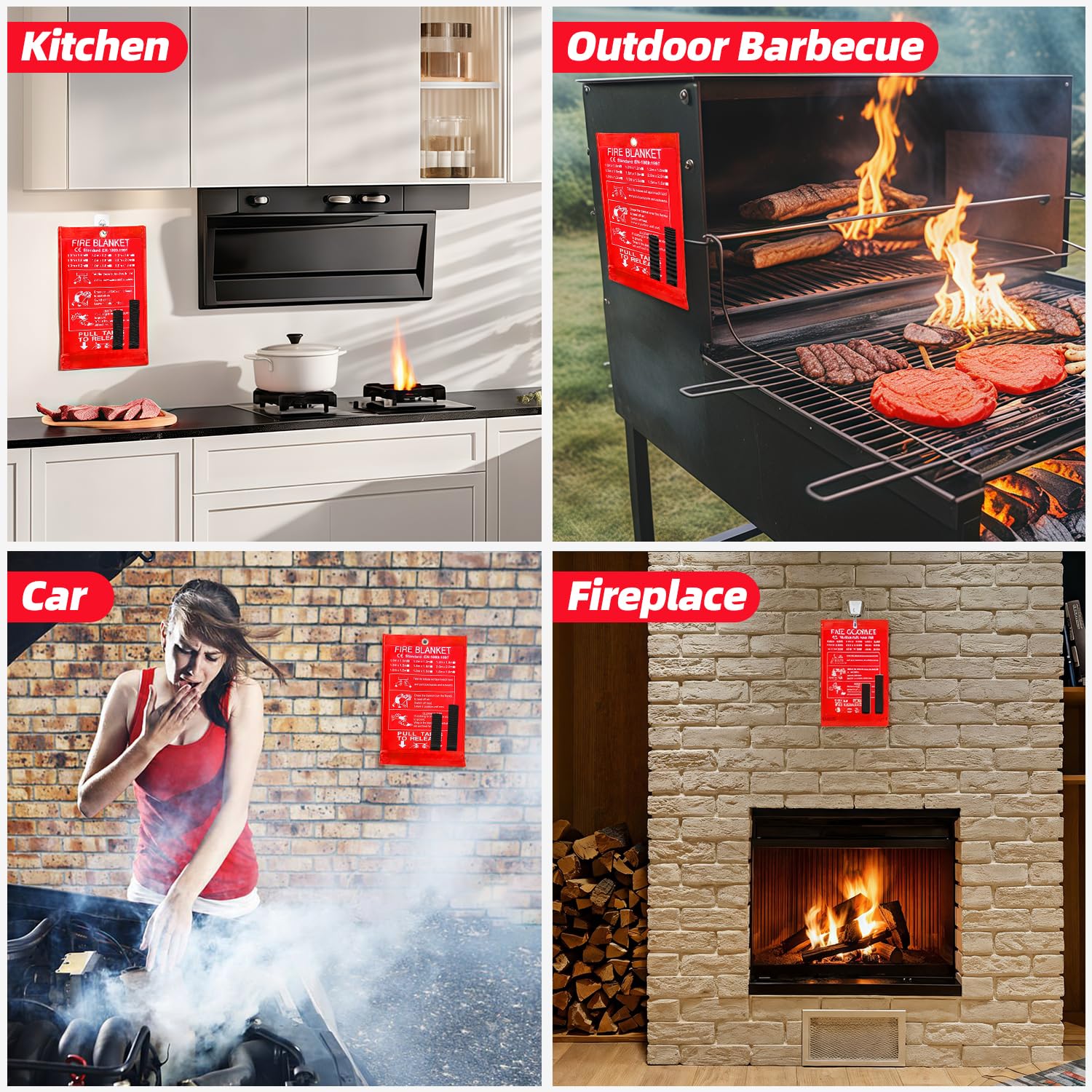 LaSyL Manta de emergencia para el hogar y la cocina, 40 x 40 pulgadas (paquete de 6), manta de supresión de incendios, buena para chimenea, escuela, parrilla, coche, oficina